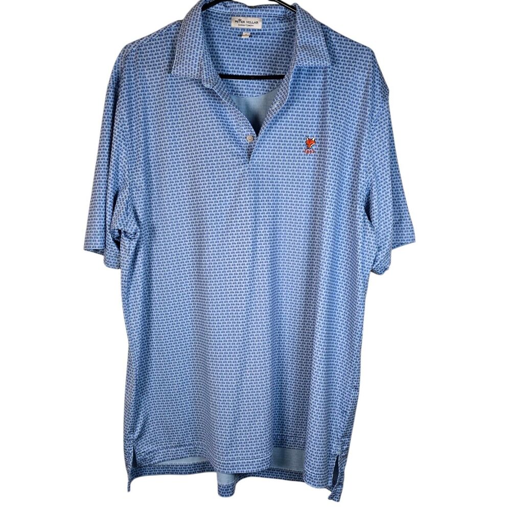 PETER MILLAR Golf Polo Large Bike Cycling Bicycle Print Summer Comfort Red Fox